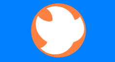 青い背景にオレンジの円の中に白い鳥のシルエット